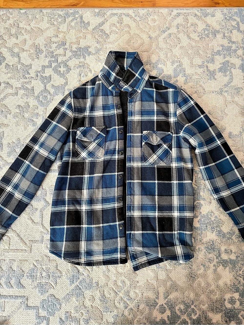 Freedom Foundry Super Plush Sherpa Lined Flannel Shirt Jacket Blue & Black